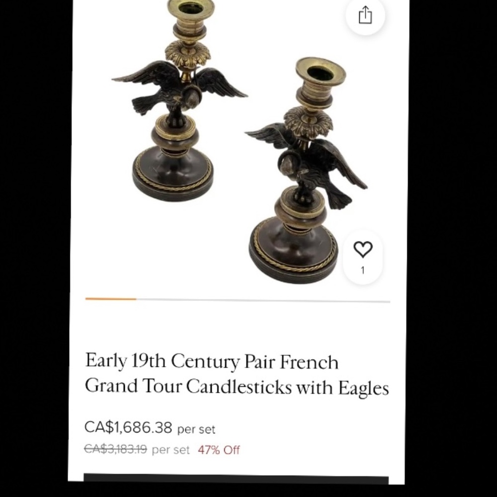 Antique Gilt Gold bronze Ormolu Candlesticks with Eagles carrying vipers - Picture 6 of 7